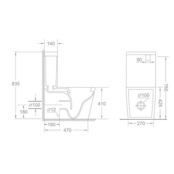 Бачок для унитаза-компакта Mixxus Bevel-0403-T3 Tank 640х360х835 со сливной арматурой (MI8322)