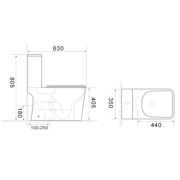 Чаша унитаза-компакта Mixxus Wave-0404-R Bowl 630х350х805 Rimless без сиденья (MI8362)