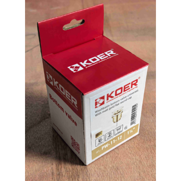 Донный клапан для раковины Koer PW-11-12 1 1/4'' универсальный (с/без перел) СLICK-СLACK (Цвет зол.мат) (KR5794)