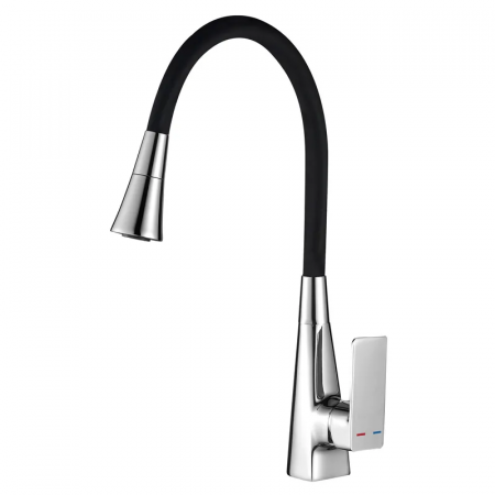 Смеситель для кухни Mixxus Etna 014-T (NUT) Refl.Black (Цвет хром+силиконовый излив черный) (MI8419)