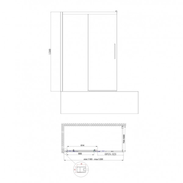 Шторки стеклянные на ванну раздвижные Koer SR BS06-120x150-TR-07 прозрачное стекло Easy Clean 6мм, графит (KR5947)