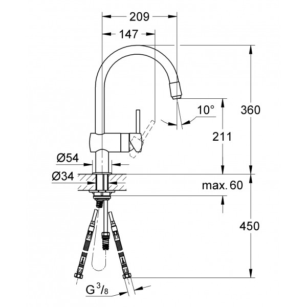 Змішувач для кухні з висувним виливом Grohe Minta (32918000)