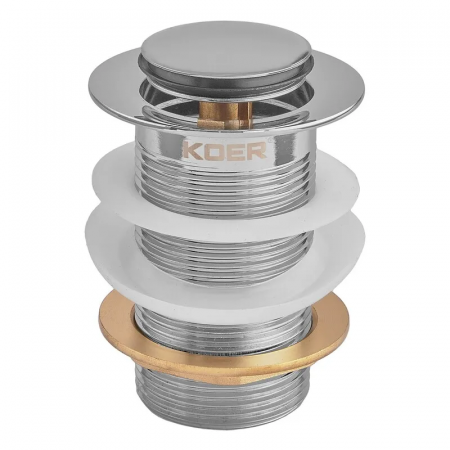 Донный клапан для раковины Koer PW-10-01 1 1/4'' без перелива автоматический СLICK-СLACK (Цвет хром) (KR5797)