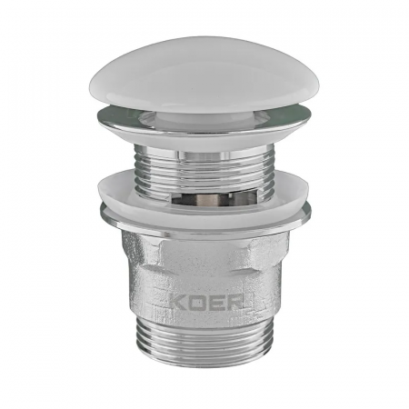 Донный клапан для раковины с переливом Koer PW-03-11 автоматический (Click-Clack) (Белая керамическая накладка) 1 1/4'' (KR3397)
