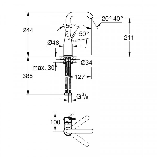 Одноважільний змішувач для раковини L-Size Grohe Essence (24177KF1)