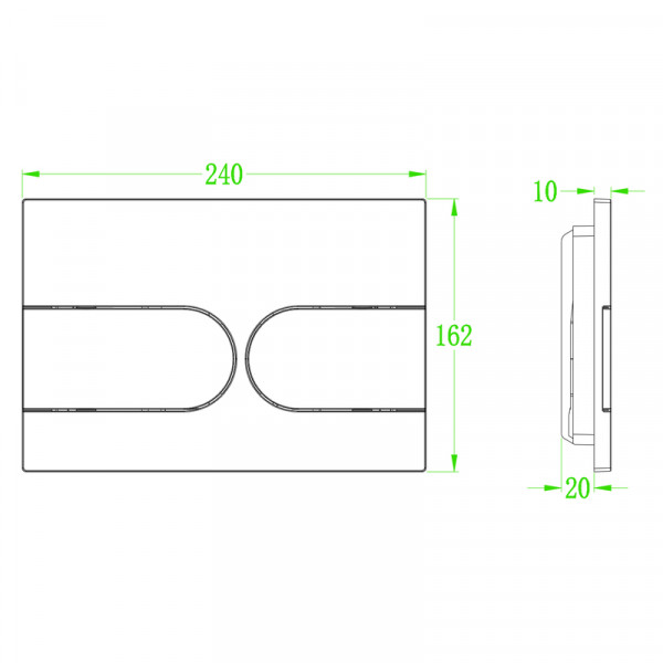 Панель змиву Koer KT-0604-01 240x160x10mm пластикова, кнопка закруглена (KR5323)