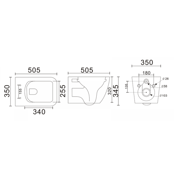 Унітаз підвісний Mixxus Premium QUADRO-0305-R GRAY 510x350x345mm система змиву RIMLESS (MP6656)