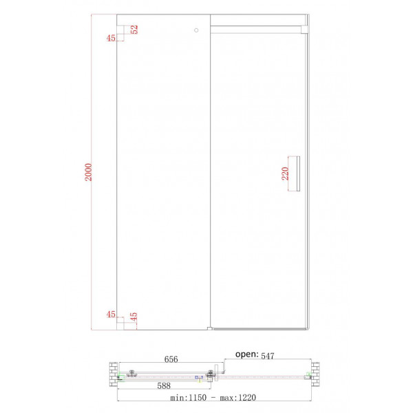 Дверь в нишу Koer SR SD02-120x200-TR-01 прозрачное стекло Easy Clean 8мм, хром (KR5384)