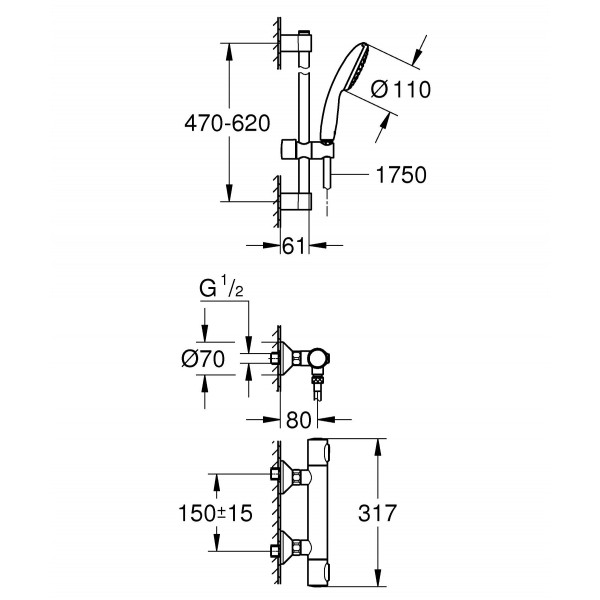 Термостат для душа Grohe Grohtherm 500 с душевым гарнитуром (34796001)