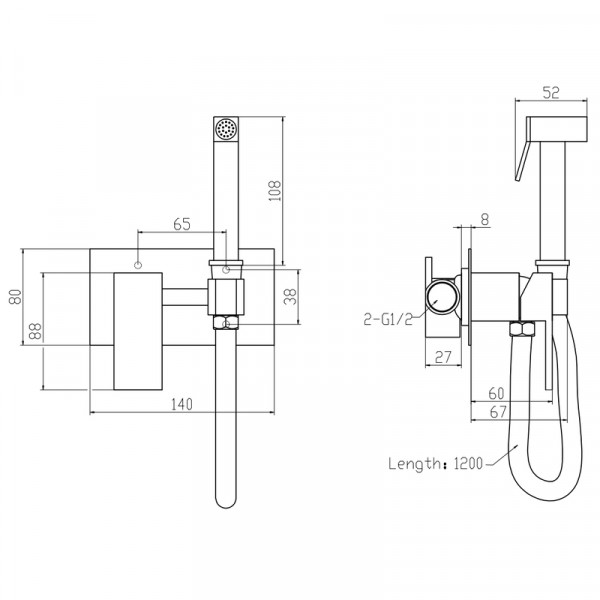 Змішувач для гігієнічного душу Mixxus Premium Bend 002 Inner з лійкою (MI6924)