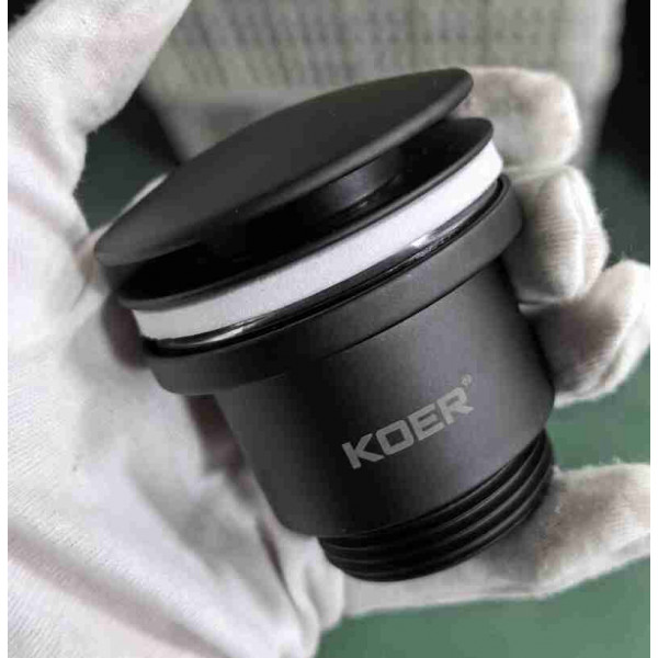 Донный клапан для раковины универсальный (с/без перелива) Koer PW-01-05 автоматический (Click-Clack) (Цвет черный) 1 1/4'' (KR3403)