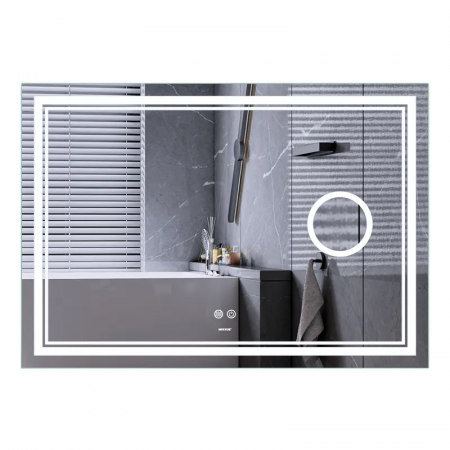 Зеркало Mixxus Premium QUADRO MR20-120x80 с Led Touch, Anti-fog, димером, регулятором яркости, линзой (MP6624)