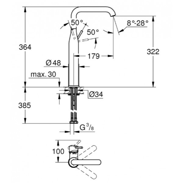 Однорычажный смеситель для раковины XL-Size Grohe Essence (24170KF1)