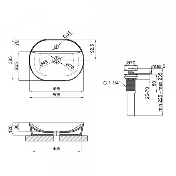 Раковина накладна Mixxus Premium ELLIPSE-0203 510х375х120mm з отвором під змішувач (MP6678)