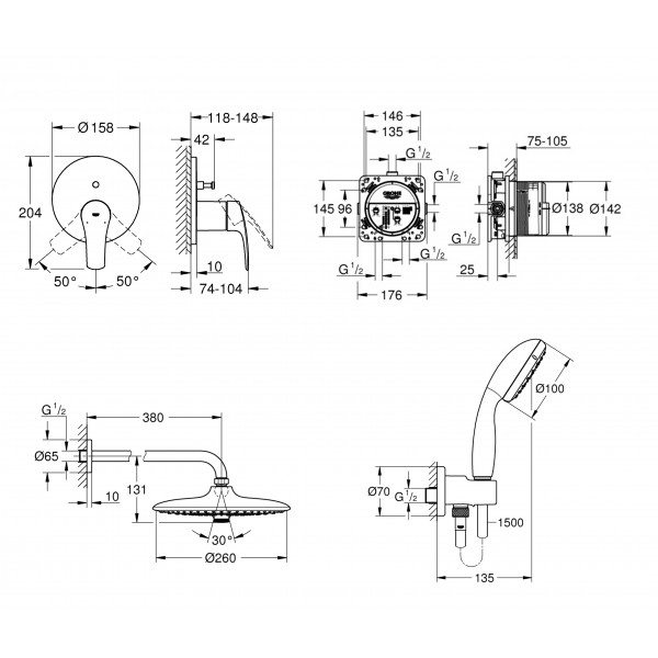 Душевая система скрытого монтажа со смесителем Grohe Grohtherm SmartControl (UA34614SC4)