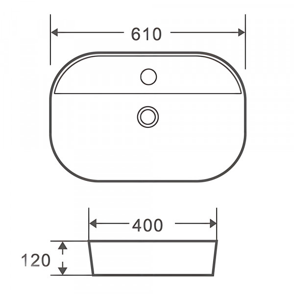 Раковина накладна Mixxus Premium ELLIPSE-0204 600х380х115mm з отвором під змішувач (MP6679)