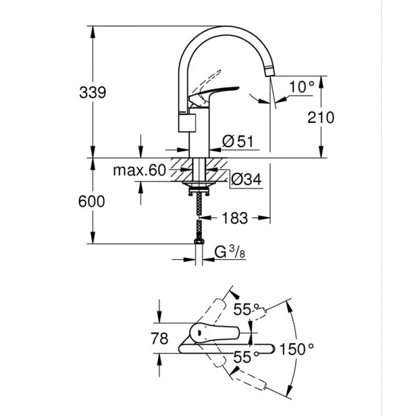 Набор смесителей Grohe Eurosmart 4 в 1 для ванной и кухни (UA123248M3)