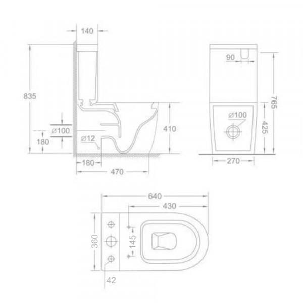 Бачок для унитаза-компакта Mixxus Ellipse-0403-T3 Tank 640х360х835 со сливной арматурой (MI8318)