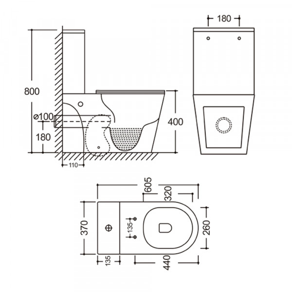 Бачок для унитаза-компакта Mixxus Bevel-0405-R Tank 605х370х800 со сливной арматурой (MI8325)