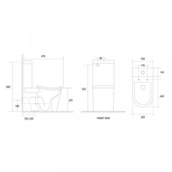 Чаша унитаза-компакта Koer TT-0202-T3 Bowl 430x390x670 без сидения Tornado 3.0 (MI8365)