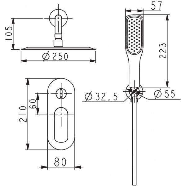 Встраиваемая душевая система Koer KB-62028-05 3 функции (Цвет черный) (KR6009)