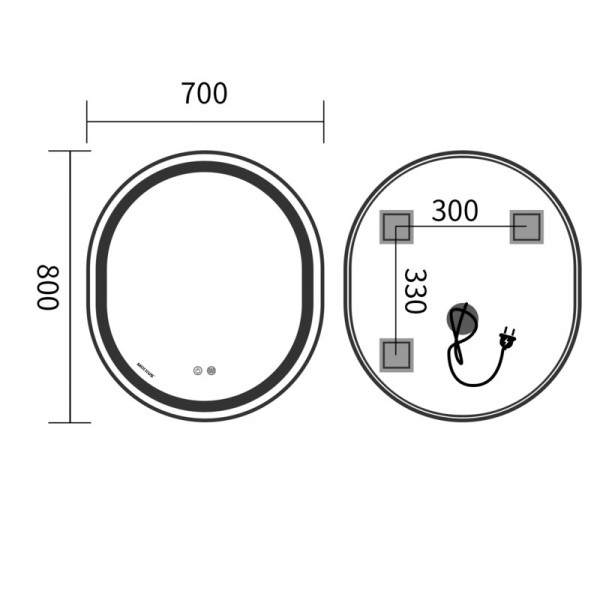 Дзеркало Mixxus Premium ELLIPSE MV05-80x70-Reverse WHITE з Led Touch, Anti-fog, димером (3-6,5kK) (MP6645)