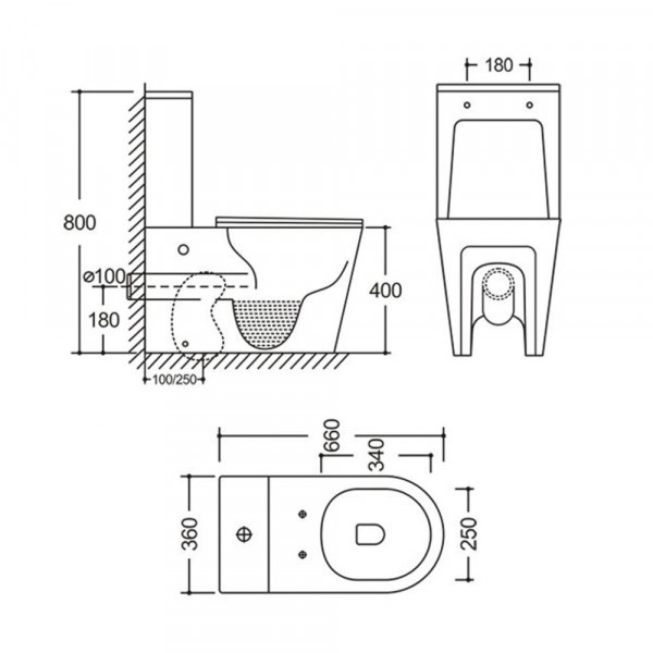 Унітаз-компакт Mixxus BEVEL-0404-T3 660х360х800mm, система змиву TORNADO 3.0 (MI6726)