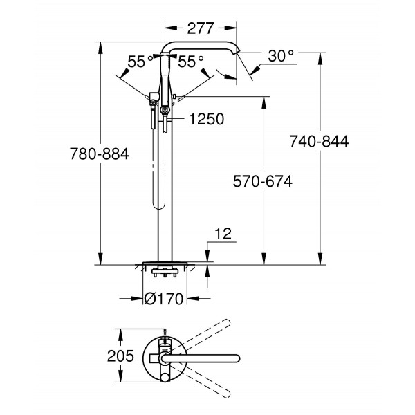 Змішувач для ванни підлоговий Grohe Essence 25248KF1 (чорний матовий) (25248KF1)