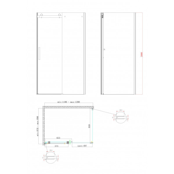 Бічна стінка до кабіни Koer SR SW01-90x200-TR-07 прозоре скло Easy Clean 8мм, графіт (KR5382)