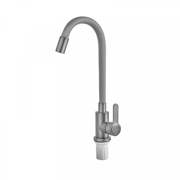 Смеситель для кухни с силиконовым изливом Champion EZA-011 Graphite REFL.Gray из нерж.стали (излив серый) (CH6566)