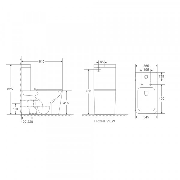 Унітаз-компакт Mixxus Premium Quadro-0401-R 610x365x825mm, система змиву RIMLESS (MP6457)