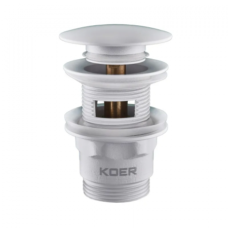 Донный клапан для раковины с переливом Koer PW-03-03 автоматический (Click-Clack) (Цвет белый) 1 1/4'' (KR3395)