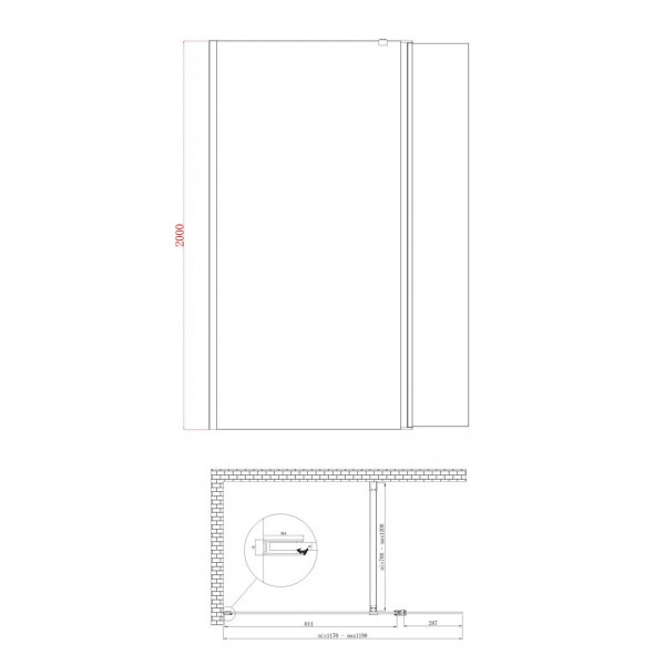 Душевая перегородка Koer SR SP03-30x200-TR-01 Walk-In (двиг. часть) прозрачное стекло Easy Clean 8мм, хром (KR5399)