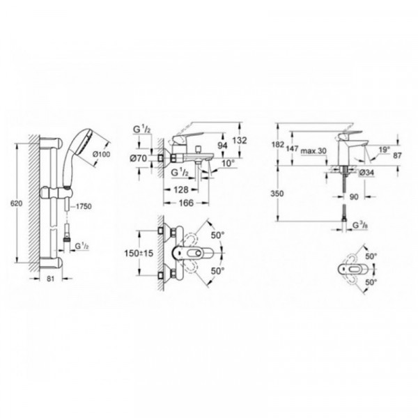 Набор смесителей для ванной S-Size Grohe BauLoop (UA123214S1)