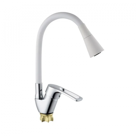 Смеситель для кухни с силиконовым изливом Champion YUB 011-181 (Nut) Refl.White (MI6423)