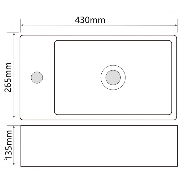 Раковина подвесная Mixxus Premium QUADRO-1201-R 430х265х135mm с отверстием под смеситель (MP6504)