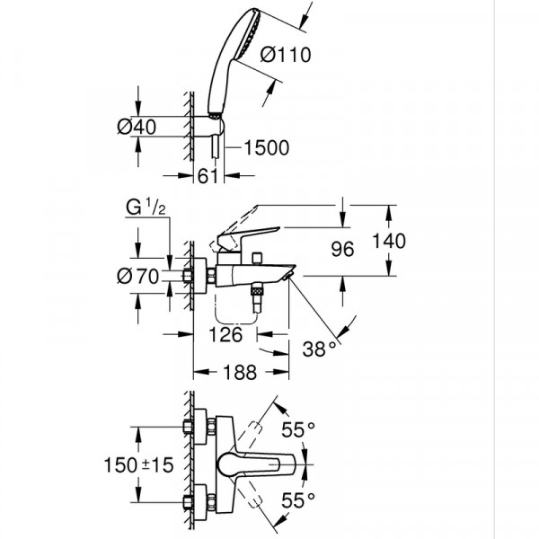 Смеситель однорычажный для ванны Grohe Eurosmart (25276003)