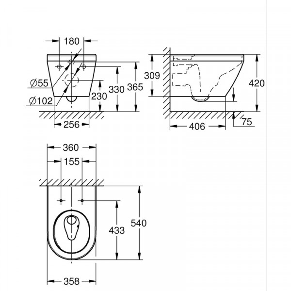 Унитаз настенного монтажа Grohe Euro Ceramic (102485SH00)