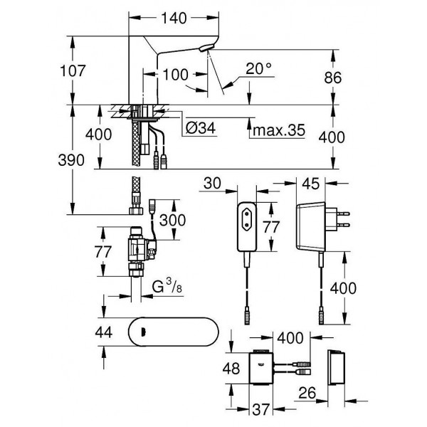 Монокран на одну воду сенсорный Grohe Euroeco Cosmopolitan E Bluetooth (36409000)