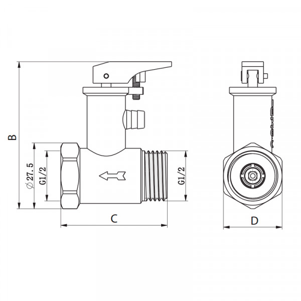 Запобіжний клапан для бойлера Koer KR.1046.K - 1/2” 6BAR (з ручкою) (KR4764)