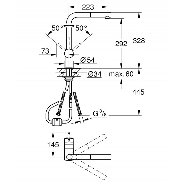 Змішувач для кухні з висувним виливом Grohe Minta (32168000)