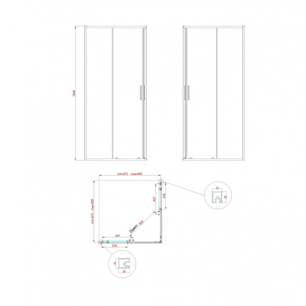 Душевая кабина без поддона Koer SR SC10-90x90x195-TR-12 прозрачное стекло Easy Clean 6мм, матовое золото (KR5943)