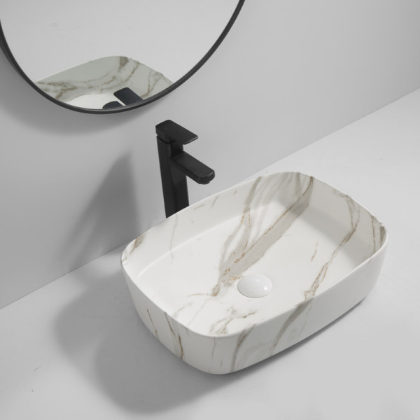 Раковина накладна Mixxus Premium BEVEL-0102 MARBLE 495х370х135mm (MP6519)