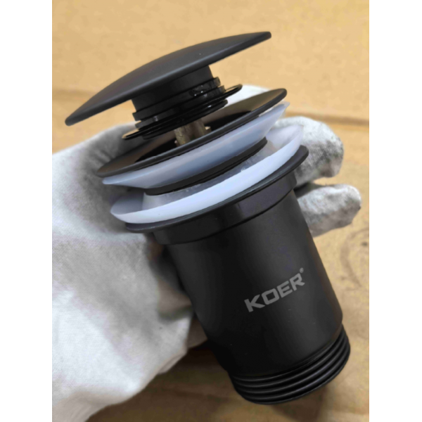Донный клапан для раковины Koer PW-07-05 1 1/4'' с переливом автоматический СLICK-СLACK (Цвет черный) (KR5785)