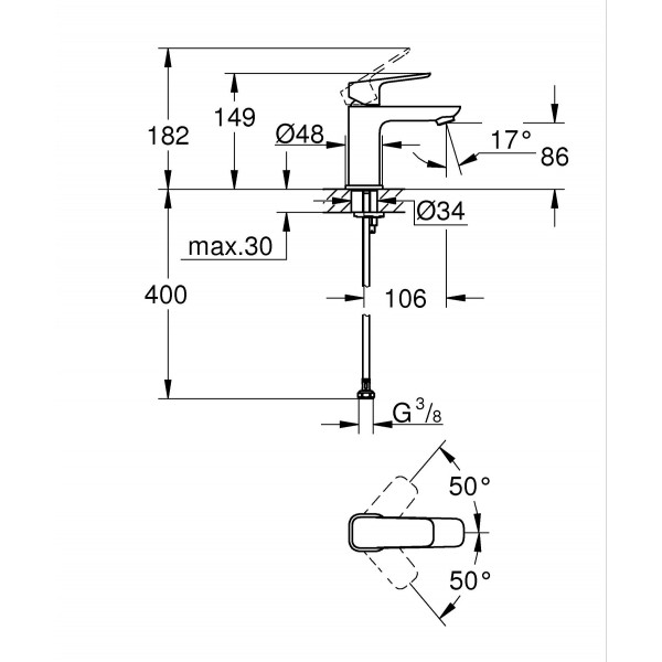 Однорычажный смеситель для раковины Grohe Cubeo S-размера (1016992430)