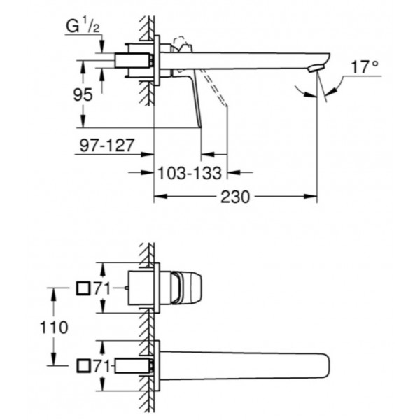 Смеситель для раковины Grohe Cubeo на 2 отверстия L-размера (1017892430)