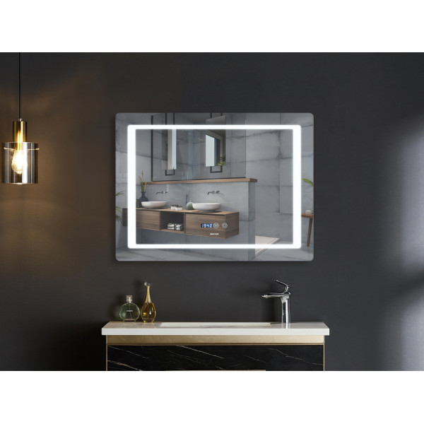 Дзеркало Mixxus STYLE MR03-70x50 з Led Touch, Anti-fog, димером, регулятором яскравості, годинником (MI6006)