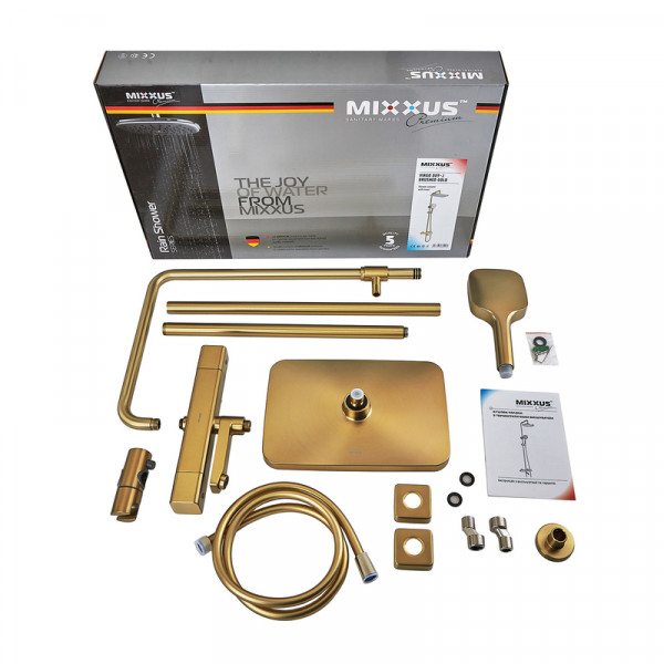 Душова колона Mixxus Premium VIRGO 009-J BRUSHED GOLD з термостатичним змішувачем,3 функції (MI6649)