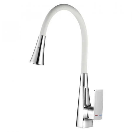 Смеситель для кухни Mixxus Etna 014-T (NUT) Refl.White (Цвет хром+силиконовый излив белый) (MI8421)