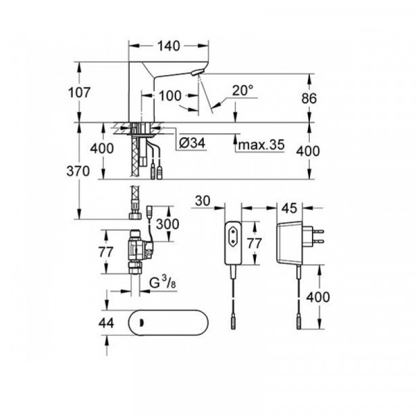 Монокран на одну воду сенсорный, адаптер Grohe Euroeco Cosmopolitan E (36269000)